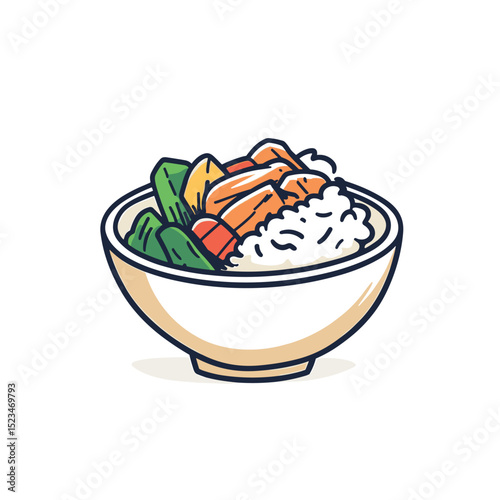 Poke bowl with rice and fresh vegetables