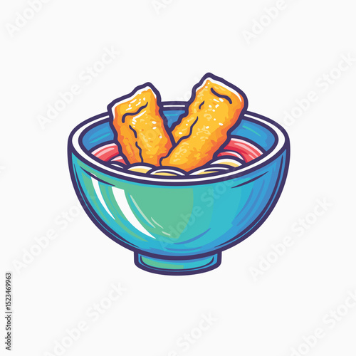Ramen bowl with fried food lunch
