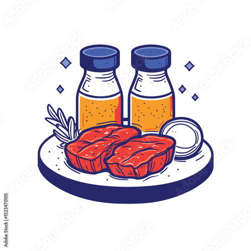 Raw meat preparation with seasonings on plate