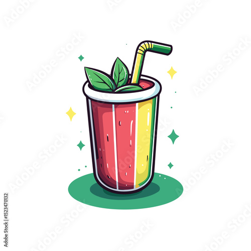 Refreshing drink with straw and mint leaves