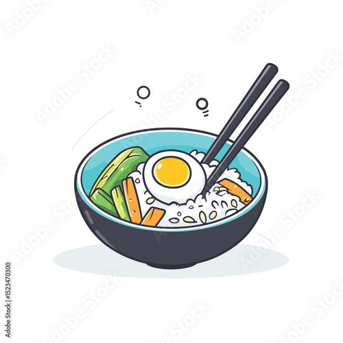 Rice bowl with egg and chopsticks meal