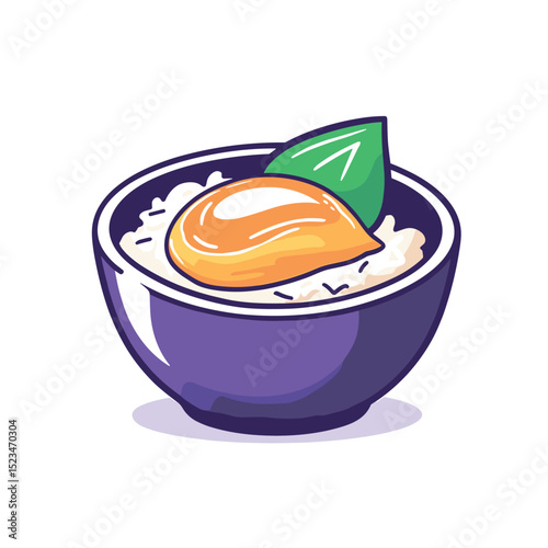 Rice bowl with egg yolk and basil leaf
