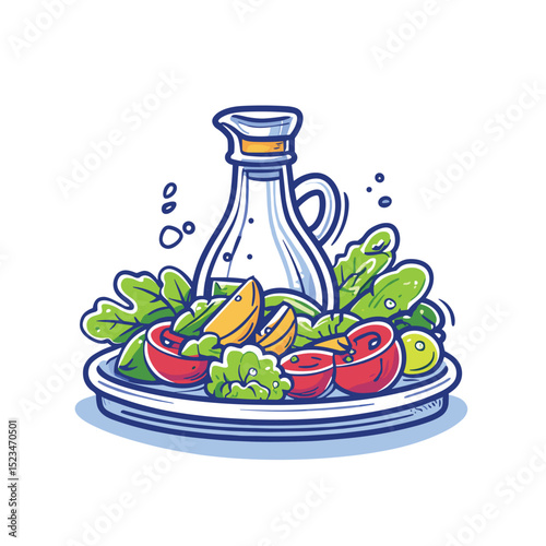 Salad and oil bottle for healthy meal