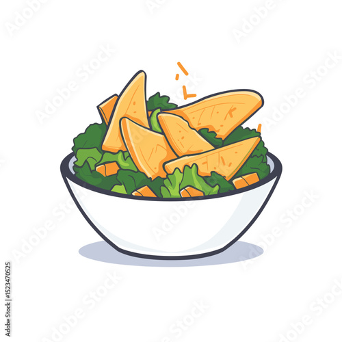 Salad bowl with tortilla chips and fresh vegetables