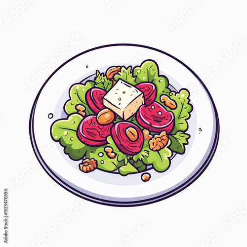 Salad plate food with beets and cheese