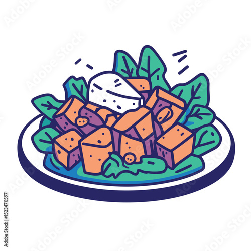Salad with feta and greens on plate