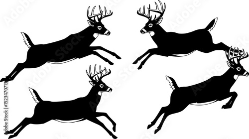 Whitetail Deer Bucks Jumping in Vibrant Wildlife Themed Illustration cutout
