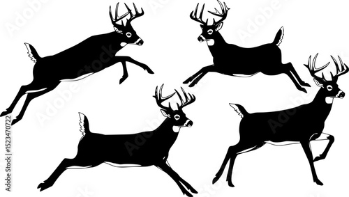 Whitetail Deer Bucks Jumping in Vibrant Wildlife Themed Illustration cutout
