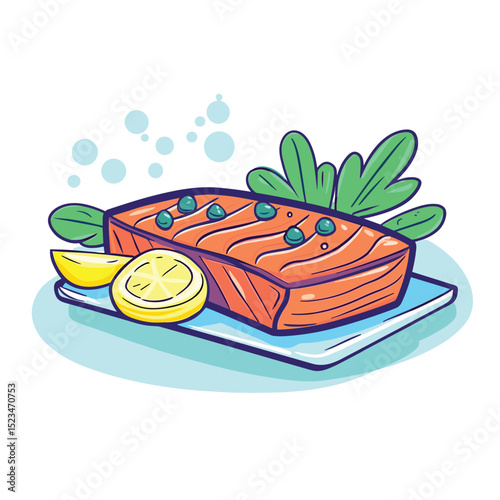 Salmon fillet with lemon on a plate
