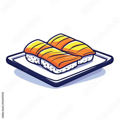 Salmon sushi on plate, japanese food concept
