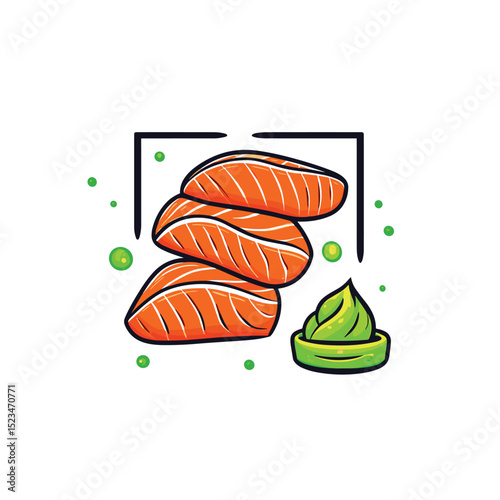 Salmon sashimi and wasabi asian food concept