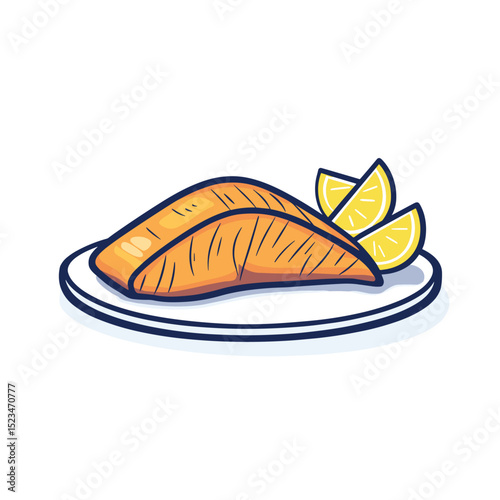 Salmon with lemon wedges on plate