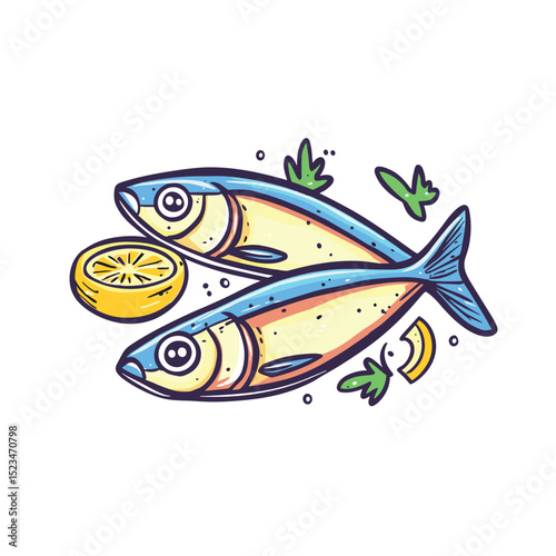 Sardine fish with lemon slice seafood meal