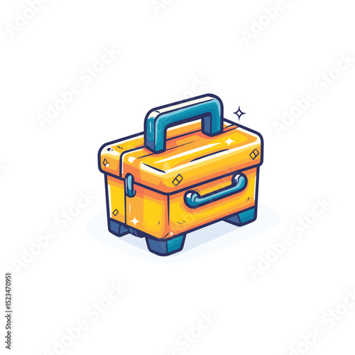 Shiny yellow tool box with handle and feet