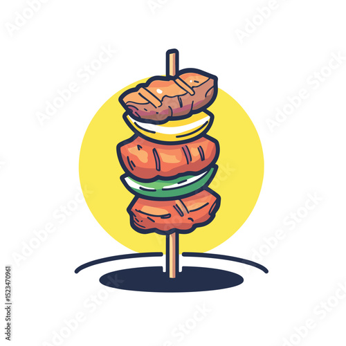 Shish kebab food on skewer with vegetables