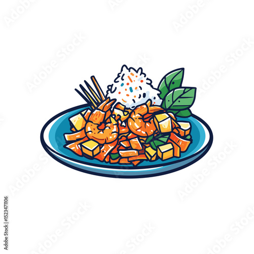 Shrimp stir fry rice and basil dish