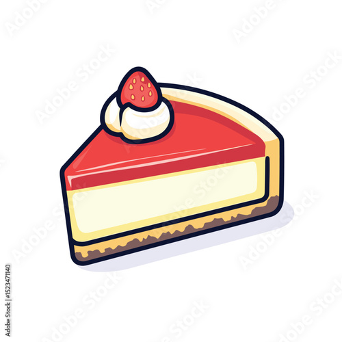 Slice of cheesecake with strawberry topping isolated