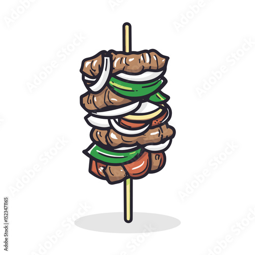 Skewers with meat and vegetables food drawing
