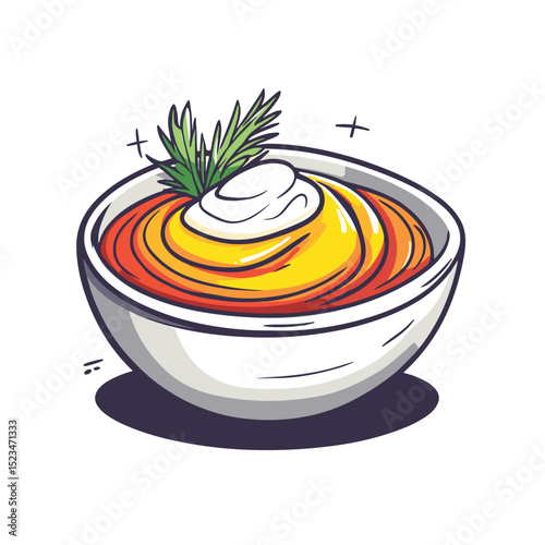 Soup bowl with cream and herb topping