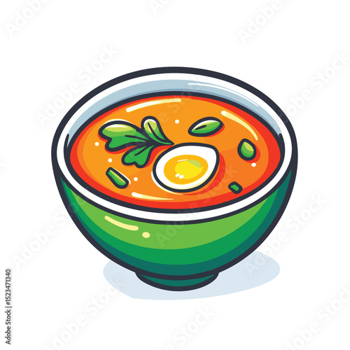 Soup bowl with egg parsley appetizing meal
