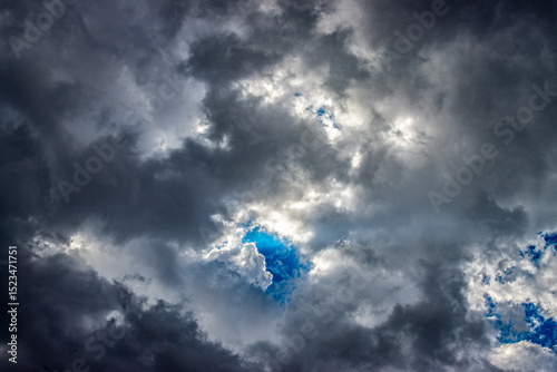 Fototapeta Naklejka Na Ścianę i Meble -  storm clouds with a small patch of blue sky