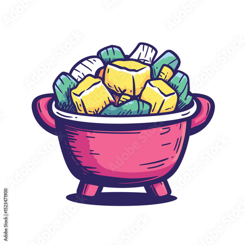Stew pot with tofu and vegetables dish
