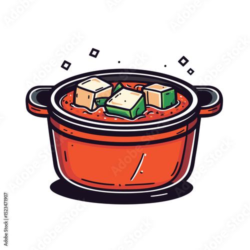 Stew with tofu cubes in a pot