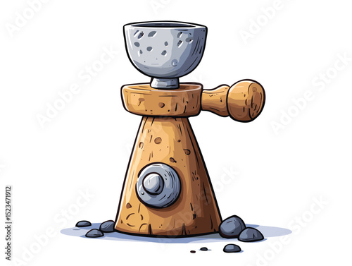 Stone age tool with handle and grinding bowl