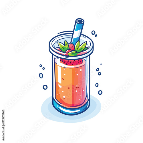 Strawberry smoothie drink with straw refreshment