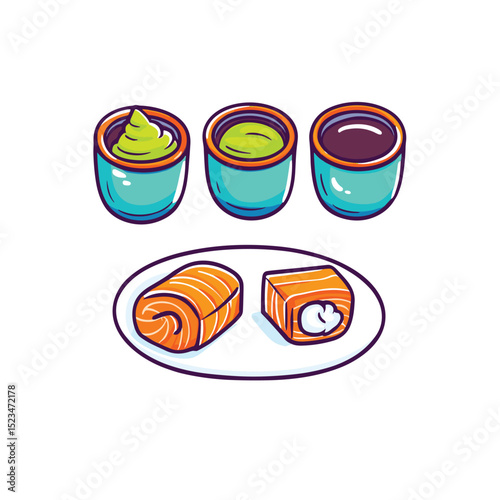 Sushi assortment with dips food asian