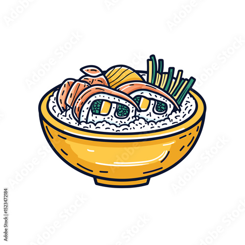 Sushi bowl asian food hand drawn