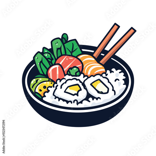 Sushi bowl with rice and vegetables