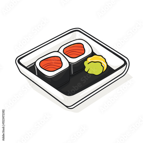 Sushi rolls with wasabi on plate