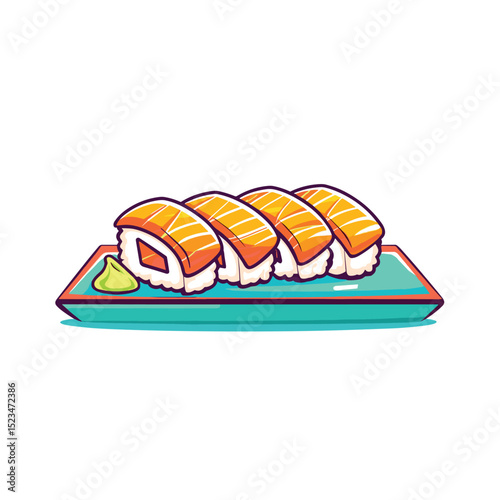 Sushi set on plate with wasabi cuisine