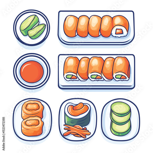 Sushi set with rolls and sauce