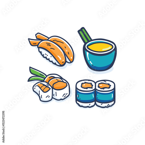 Sushi set with sauce bowl food cuisine