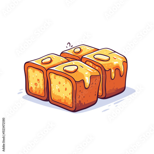 Sweet squares dessert pastries with almond topping