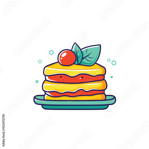Tasty lasagna food dish with tomato garnish