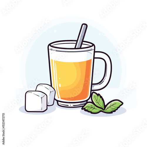 Tea mug sugar cubes and mint leaves