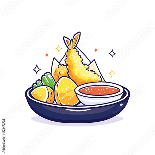 Tempura dish with sauce and vegetables snack