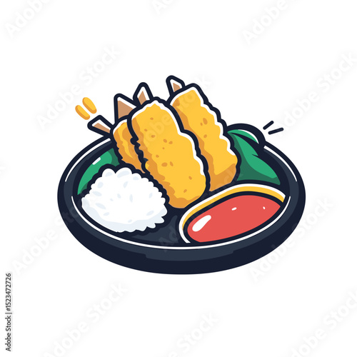 Tempura food with rice and dipping sauce