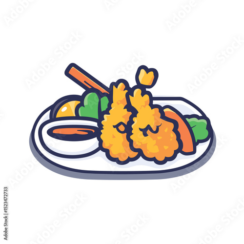 Tempura platter with dipping sauce and vegetables