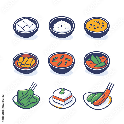 Thai cuisine dishes in bowls assortment