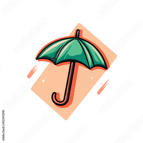 Turquoise umbrella with orange background, simple style