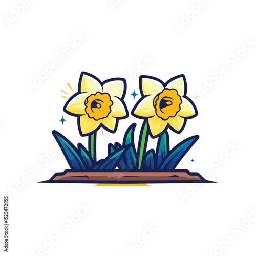 Two daffodils growing in soil spring plant