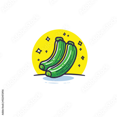 Two cucumbers vegetables doodle art yellow circle