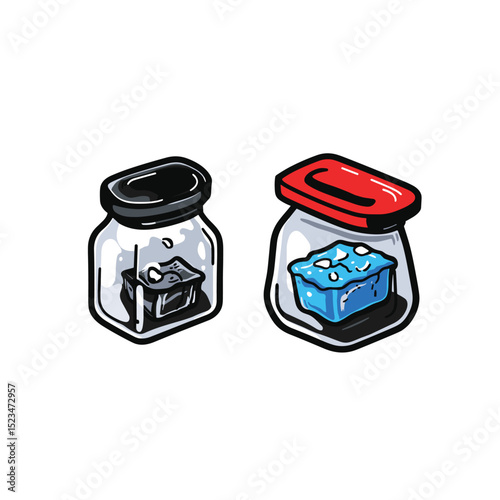 Two jars with black and blue contents