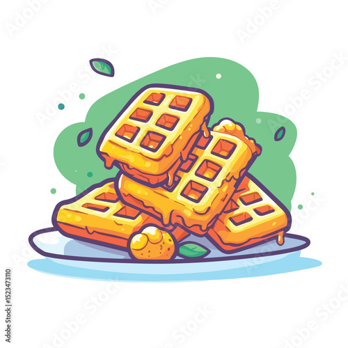 Waffles stack dessert food treat plate