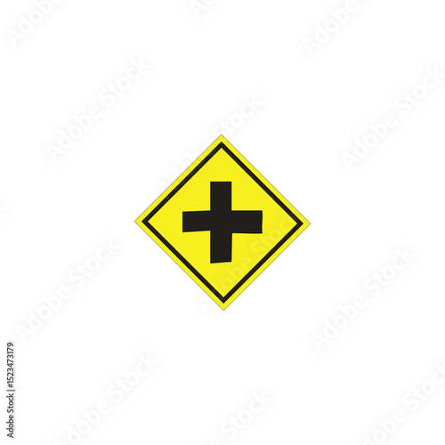 four way intersection traffic sign vector illustration serves to warn road users to be careful of potential dangers at four way intersections