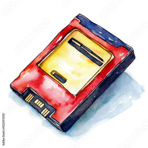 SDCF Memory Card, watercolor clipart vector, high quality, isolated on a white background.